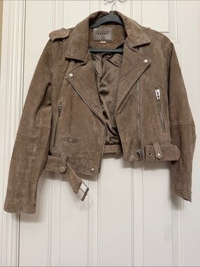 Blank NYC Taupe Suede Moto Jacket with Belt